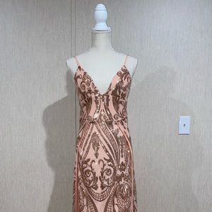 Rose Gold Sequin High Split Maxi Dress